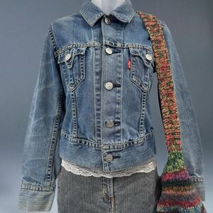 Vintage Levis Type 1 Iconic Denim Jacket Trucker XS Y2K Waist Tabs Cotton Blend